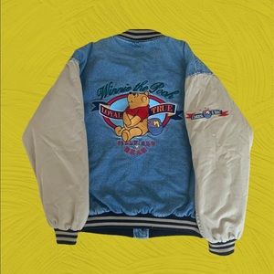 Vintage Disney Winnie the Pooh Varsity Bomber Denim Jacket